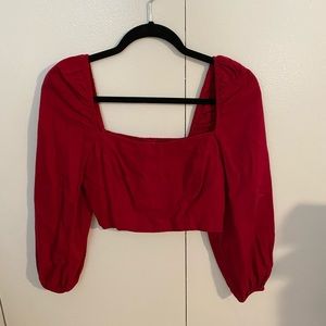 Who I Am Red Puff Sleeve Crop Top - Size 8 AUS